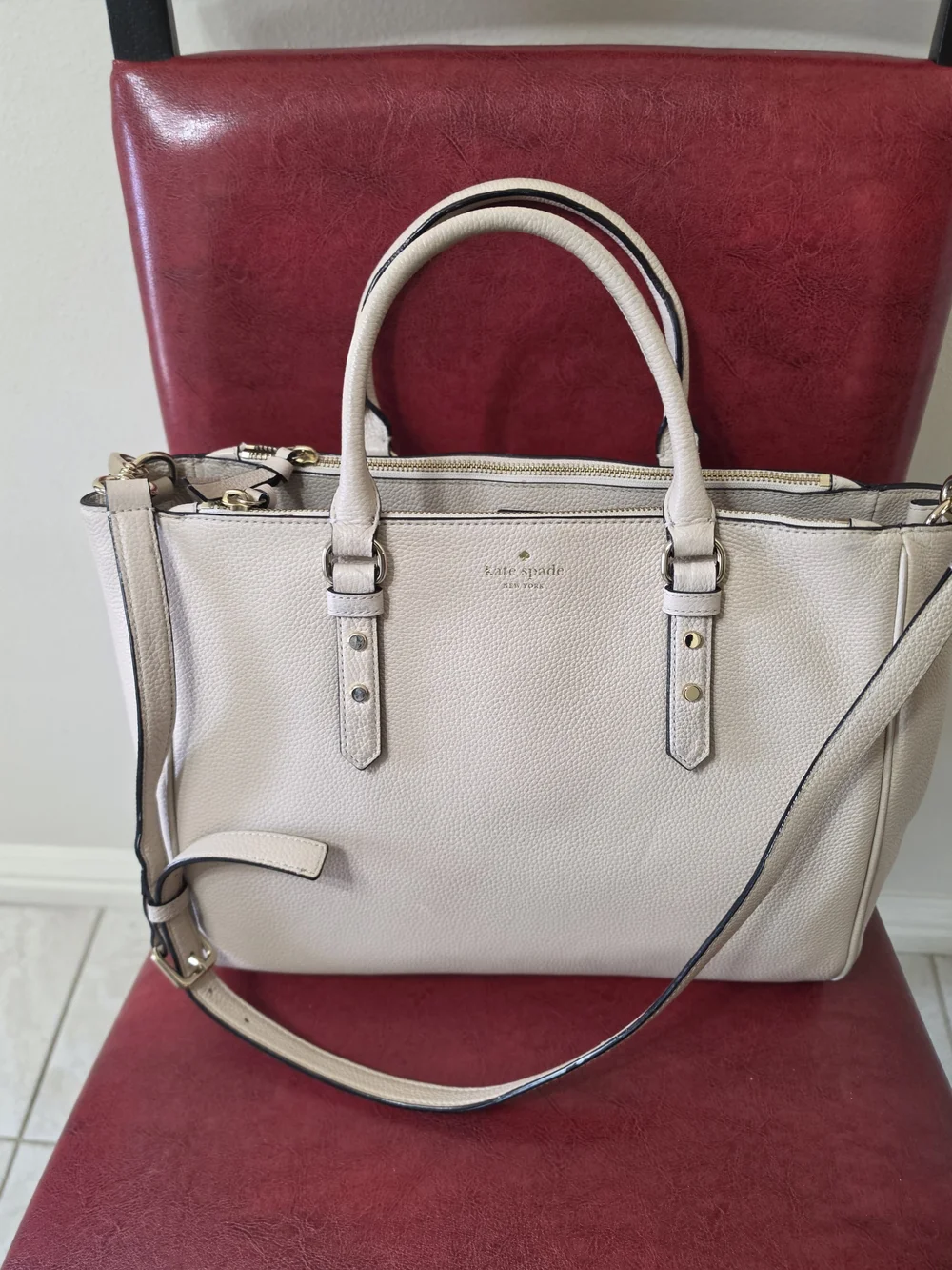 Kate Spade Pebbled Leather Satchel - Light Beige
